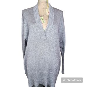 SUPERFINE Size Small Silver Mohair Blend Deep V-neckline Oversized Cozy Sweater